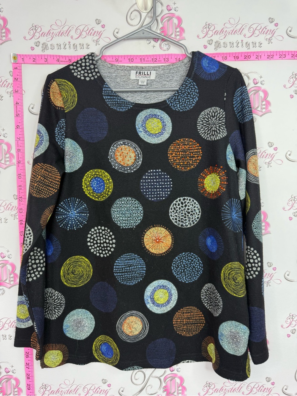 FRILLI EXCHANGE shirt Black Long-Sleeve Dot-Pattern Tee